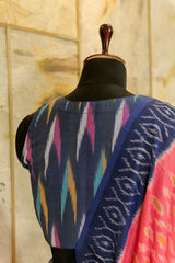 Pink & Blue Ikat Pochampalli handwoven saree