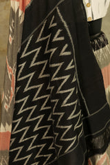 Grey Pink handwoven Pochampalli with contrast black Pallu and border