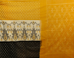 authentic handwoven Pochampalli Tricolor yellow - Off-White-black Ikat saree