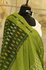 Dark green Ikat Pochampalli with olive green border