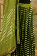 Dark green Ikat Pochampalli with olive green border