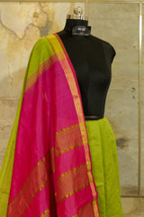Green saree Pink Pallu Silk-cotton Ikat border
