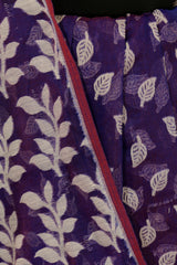 Dark purple cotton Jamdani with white leaves weaved all over