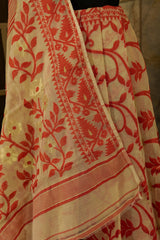 Off White  - Red & Gold  cotton Jamdani saree