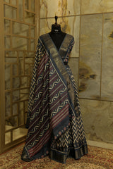 Grey Ikat print daily wear saree