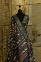 Grey Ikat print daily wear saree