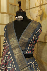 Grey Ikat print daily wear saree