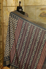 Grey Ikat print daily wear saree