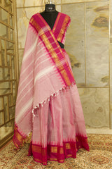 Chettinad Cotton Pink plain Saree with dark pink temple border