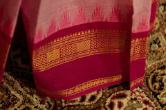 Chettinad Cotton Pink plain Saree with dark pink temple border