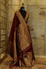 Marron soft silk saree with broad border