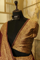 Marron soft silk saree with broad border