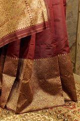 Marron soft silk saree with broad border