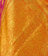 bright pink banarasi soft silk with orange Pallu and orange brocade blouse piece