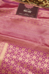 Dark Pink soft all over brocade banarasi pattern with matt weaving