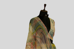 Marble printed pastel blue & pastel yellow  organza textured saree