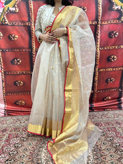 Off-White Chanderi Silk Handwoven Saree