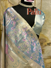 Silk Saree with Unique Birds Motifs in Pastel shades