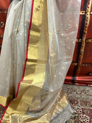 Off-White Chanderi Silk Handwoven Saree