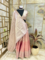 Pink Silk Saree with Birds Motifs