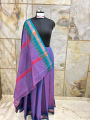 Deep Lilac Cotton Saree with Traditional Temple Border
