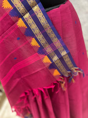 Pink Cotton Saree with Temple Border