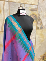 Deep Lilac Cotton Saree with Traditional Temple Border