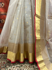 Off-White Chanderi Silk Handwoven Saree