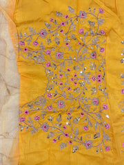 Yellow Soft Organza Party-wear saree
