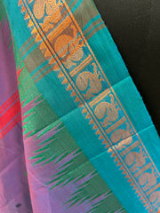 Deep Lilac Cotton Saree with Traditional Temple Border