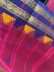 Pink Cotton Saree with Temple Border