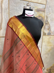 Pink Brown Cotton Saree with Jari Border