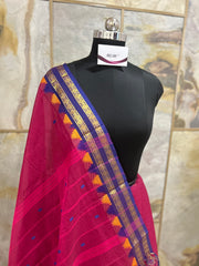 Pink Cotton Saree with Temple Border