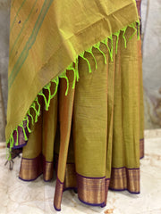 Green Brown Dual tone Cotton Saree
