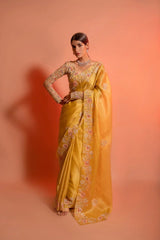 Yellow Soft Organza Party-wear saree