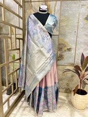 Silk Saree with Unique Birds Motifs in Pastel shades