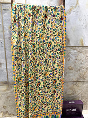 Kashmir Treasures Silk Kalamkari Print Stole - Pastel Yellow