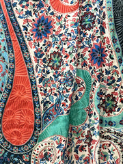 Kashmir Treasures Silk Kalamkari Print with Embroidery Stole; Pastel Blue-Black Design