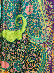 Kashmir Treasures Silk Kalamkari Print with Embroidery Stole - Green Design