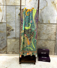 Kashmir Treasures Silk Kalamkari Print with Embroidery Stole - Green Design