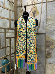 Kashmir Treasures Silk Kalamkari Print Stole - Pastel Yellow