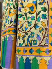 Kashmir Treasures Silk Kalamkari Print Stole - Pastel Yellow