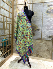 Kashmir Treasures Silk Kalamkari Print Stole - Pastel Green