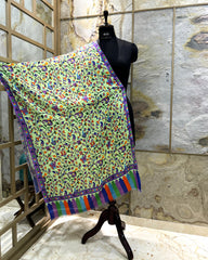 Kashmir Treasures Silk Kalamkari Print Stole - Pastel Green