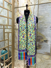 Kashmir Treasures Silk Kalamkari Print Stole - Pastel Green