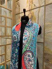 Kashmir Treasures Silk Kalamkari Print with Embroidery Stole; Pastel Blue-Black Design