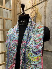 Kashmir Treasures Silk Kalamkari Print with Embroidery Stole - Pastel Blue Design