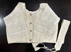 Pure Hakoba Off White Non-padded Blouse with free Belt