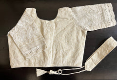 Pure Hakoba Off White Non-padded Blouse with free Belt