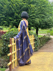 Canary Yellow & Purple Tussar Ghicha Jari border